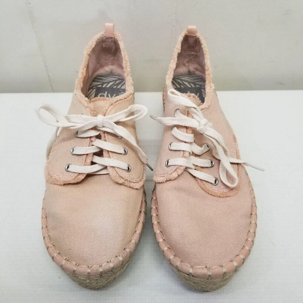 Dolce Vita 9.5 Peach Canvas‎ Espadrille Sneakers Shoes Lace Up Platform Wedge
